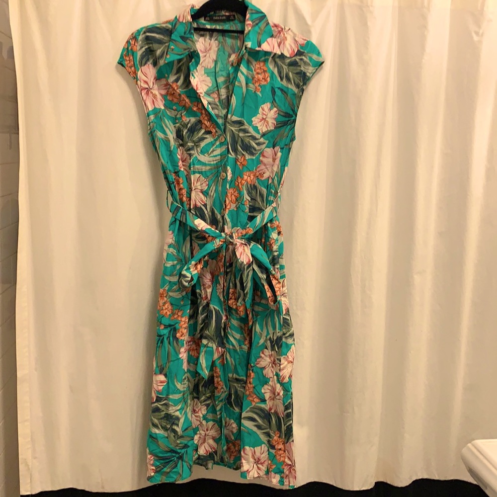 Zara Floral Button-Down Belted A-Line Dress